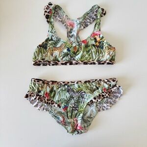 Calzedonia Girls Tropical Print Bikini Set with Leopard Accents, Size 10
